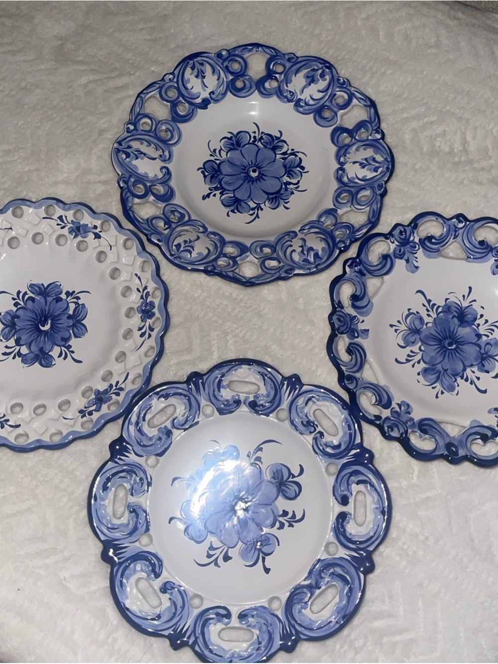 Lot of 4 Vintage Vestal Alcobaca Portugal Plates Blue & White  Retro RARE  MINT